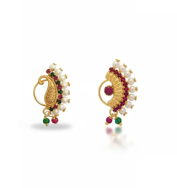 Wedding_Special_Maharashtrian_Non-Piercing_Pressing_Nath_Combo_With_Stone_Work_For_Women_&_Girls