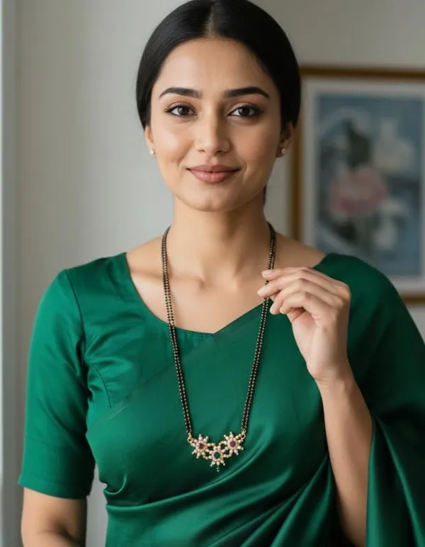 Long_Black_Bead_Mangalsutra_Set_|_Gold_Plated_Traditional_Pendant_With_Stone_Detailing_|_Matching_Earrings_Included_|_Wedding_Jewelry_For_Women