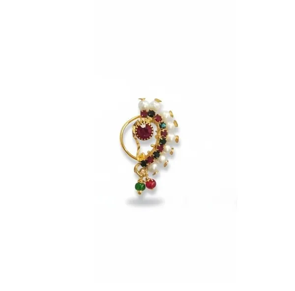 Maharashtrian_Pressing_Nath_Combo_|_Traditional_Crescent_Nose_Ring_With_Stone_Border_And_Multicolor_Stone_Work_|_Non_Piercing_Press_Fit_Bridal_Jewelry_For_Women