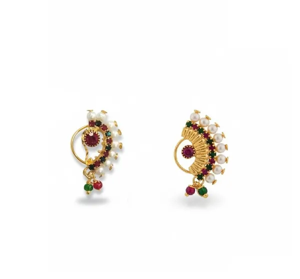 Maharashtrian_Pressing_Nath_Combo_|_Traditional_Crescent_Nose_Ring_With_Stone_Border_And_Multicolor_Stone_Work_|_Non_Piercing_Press_Fit_Bridal_Jewelry_For_Women