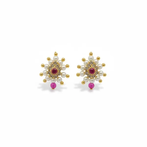 Gold_Plated_Maharashtrian_Floral_Pressing_Bugadi_Earrings_Stone_Work_Pink_Drop_Bugadi_For_Women