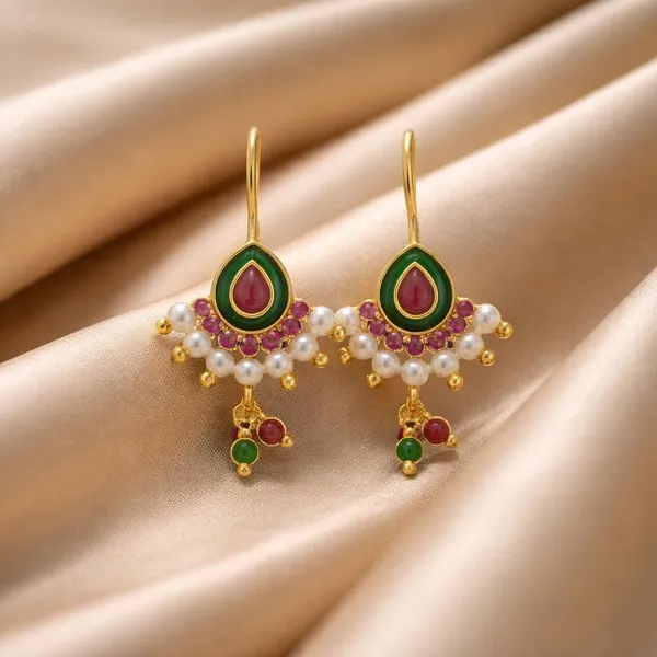 Maharashtrian_Pressing_Bugadi_Earrings_|_Flower_Stone_Green_Drop_And_Gold_Finish_Bugadi_For_Women