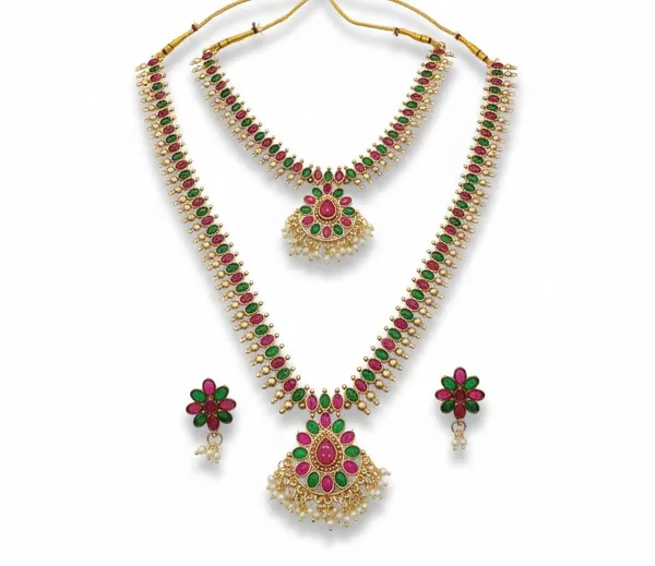 South_Indian_Style_Gold_Plated_Necklace_Set_|_Traditional_Ethnic_Jewelry_With_Earrings_For_Women_And_Girls