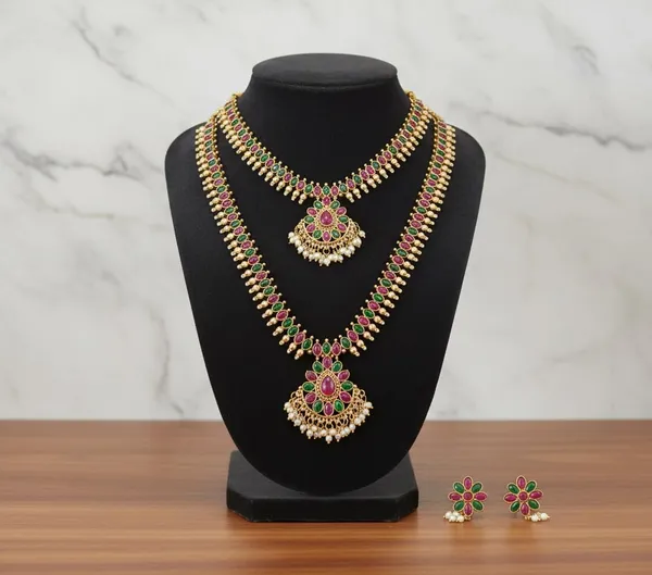 South_Indian_Style_Gold_Plated_Necklace_Set_|_Traditional_Ethnic_Jewelry_With_Earrings_For_Women_And_Girls