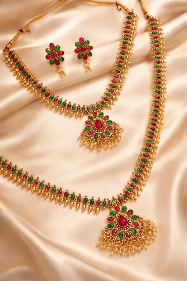 South_Indian_Style_Gold_Plated_Necklace_Set_|_Traditional_Ethnic_Jewelry_With_Earrings_For_Women_And_Girls