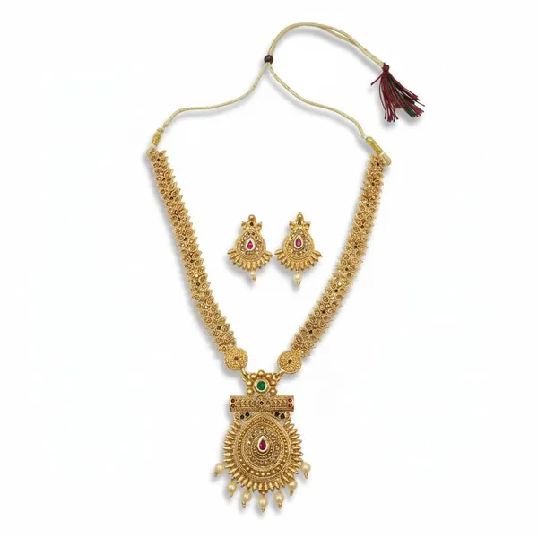Temple_Style_Gold_Plated_Necklace_Set_|_Long_Traditional_Necklace_With_Matching_Earrings_|_Ethnic_Jewelry_For_Women