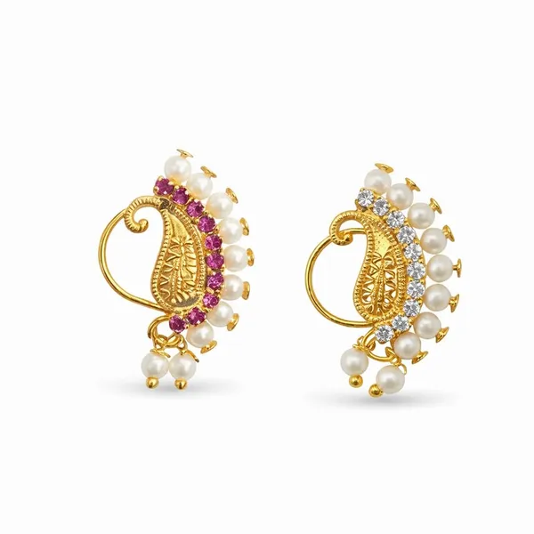 Gold_Plated_With_Pearl_Alloy_And_Artificial_Stone_Cz_Non_Piercing_Maharashtrian_Nath_Nathiya_Combo./_Nose_Pin_Valentine_Day_Gift_Valentine_Day_Gift_For_Her_Gift_For_Him_Gift_For_Women_Gift_For_Women