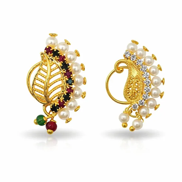 Gold_Plated_Maharashtrian_Nath_Nathiya_Non_Piercing_Nose_Ring_With_Pearl,_Alloy,_Artificial_Stone_Cz,_Combo