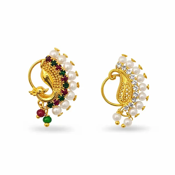 Gold_Plated_Maharashtrian_Nath_Nathiya_Non_Piercing_Nose_Ring_With_Pearl,_Alloy,_Artificial_Stone_Cz,
