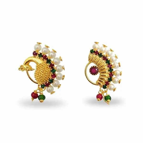 Traditional_Maharashtrian_Nose_Ring_For_Women,_Clip_On,_Gold_Plated,_Pearl,_Without_Piercing,