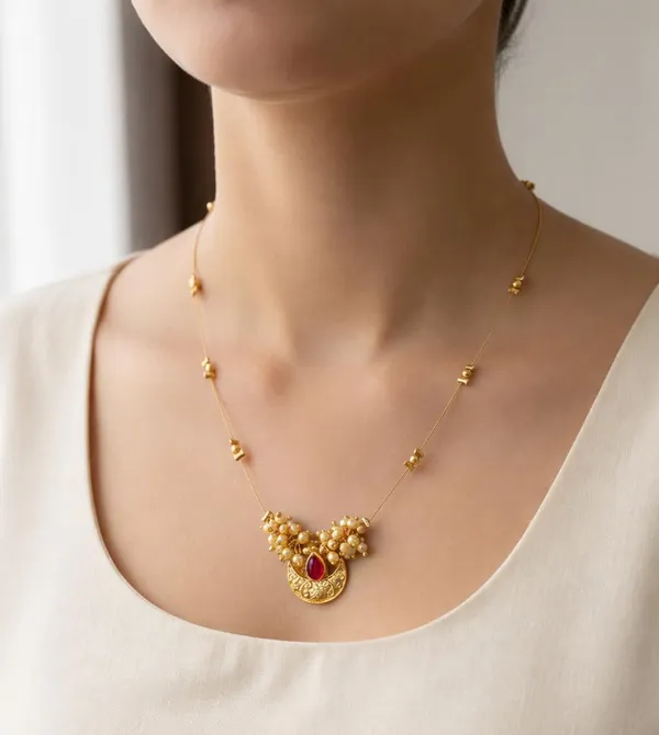 Invisible_Necklace_For_Women|Gold_Plated_Chandrakor_Floral_Pendant_Necklace_For_Girls
