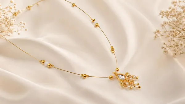 Invisible_Necklace_For_Women|Gold_Plated_Diamond_Floral_Pendant_Necklace_For_Girls