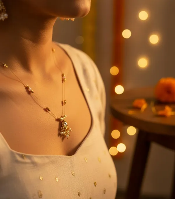 Invisible_Necklace_For_Women|Gold_Plated_Diamond_Floral_Pendant_Necklace_For_Girls