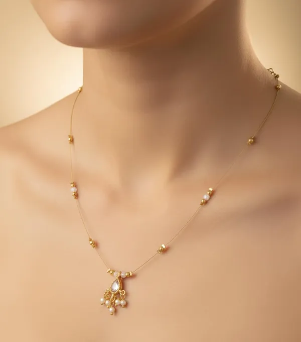 Invisible_Necklace_For_Women|Gold_Plated_Diamond_Floral_Pendant_Necklace_For_Girls