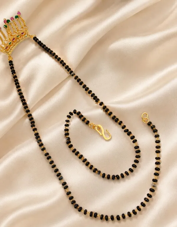 Mangalsutra_Pendant_Necklace,_Gold_Plated_Brass,_Floral_Design,_Multicolour_Stones,_Lobster_Claw_Clasp,_For_Women