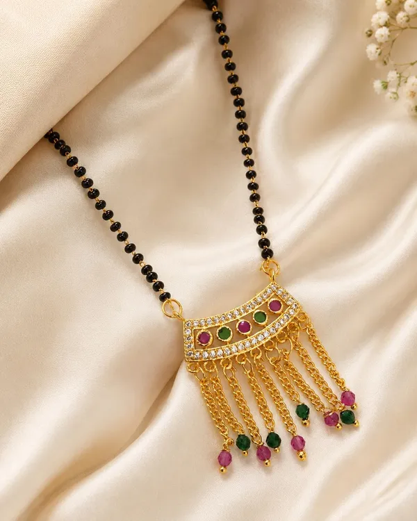 Mangalsutra_Pendant_Necklace,_Gold_Plated_Brass,_Floral_Design,_Multicolour_Stones,_Lobster_Claw_Clasp,_For_Women