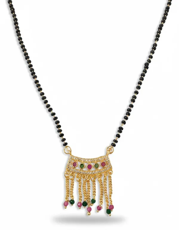 Mangalsutra_Pendant_Necklace,_Gold_Plated_Brass,_Floral_Design,_Multicolour_Stones,_Lobster_Claw_Clasp,_For_Women
