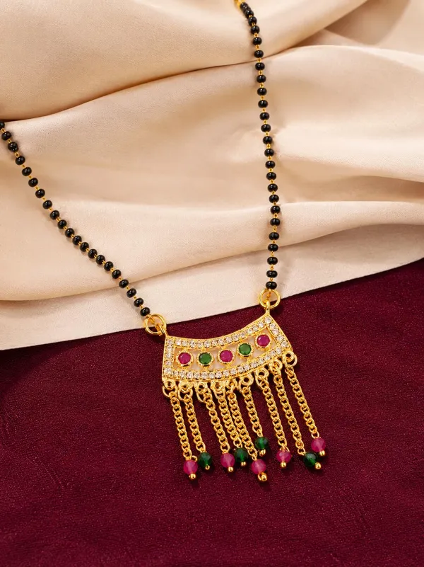 Mangalsutra_Pendant_Necklace,_Gold_Plated_Brass,_Floral_Design,_Multicolour_Stones,_Lobster_Claw_Clasp,_For_Women