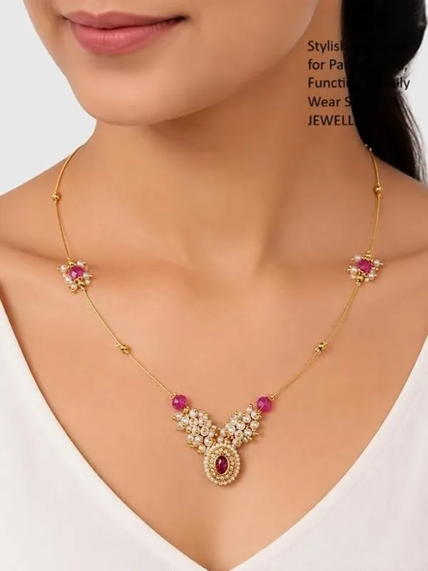 Jewellery_Invisible_Necklace_For_Women_|_Pink_Stone_&_Pearl_Gold_Plated_Traditional_Necklace_|_Lightweight_Elegant_Chain_Pendant_Jewellery_For_Party,_Wedding,_Function_&_Daily_Wear