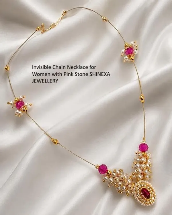 Jewellery_Invisible_Necklace_For_Women_|_Pink_Stone_&_Pearl_Gold_Plated_Traditional_Necklace_|_Lightweight_Elegant_Chain_Pendant_Jewellery_For_Party,_Wedding,_Function_&_Daily_Wear