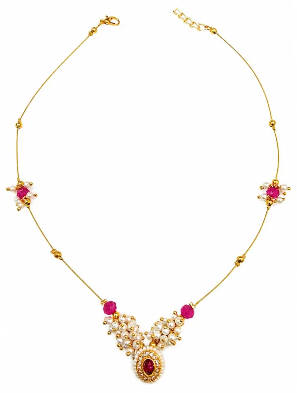 Jewellery_Invisible_Necklace_For_Women_|_Pink_Stone_&_Pearl_Gold_Plated_Traditional_Necklace_|_Lightweight_Elegant_Chain_Pendant_Jewellery_For_Party,_Wedding,_Function_&_Daily_Wear