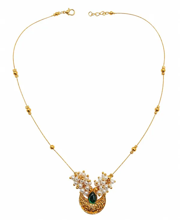 Invisible_Necklace_For_Women|Gold_Plated_Green_Stone_Chandrakor_Floral_Pendant_Necklace_For_Girls_&_Women