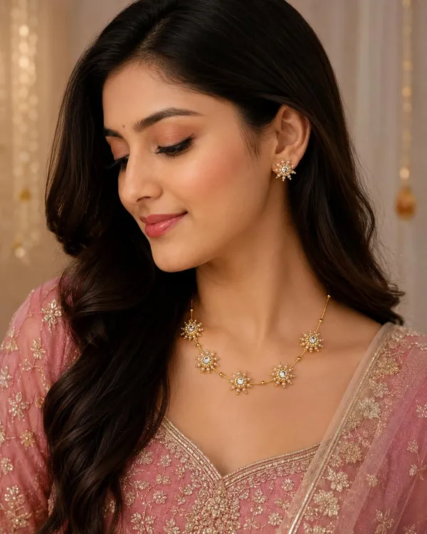 Fashion_Latest_Stylish_Design_Fancy_Traditional_Necklace_Jewellery_Set_For_Women_|_Gold_Plated_Adjustable_Moti_Pearl_Necklace_Set_With_Diamond_(Cz)_Floral_Design_&_Matching_Stud_Earrings