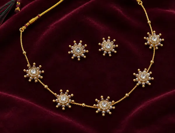 Fashion_Latest_Stylish_Design_Fancy_Traditional_Necklace_Jewellery_Set_For_Women_|_Gold_Plated_Adjustable_Moti_Pearl_Necklace_Set_With_Diamond_(Cz)_Floral_Design_&_Matching_Stud_Earrings