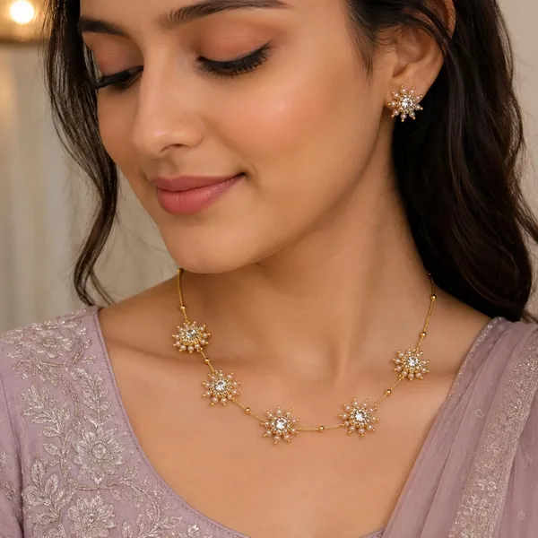 Fashion_Latest_Stylish_Design_Fancy_Traditional_Necklace_Jewellery_Set_For_Women_|_Gold_Plated_Adjustable_Moti_Pearl_Necklace_Set_With_Diamond_(Cz)_Floral_Design_&_Matching_Stud_Earrings