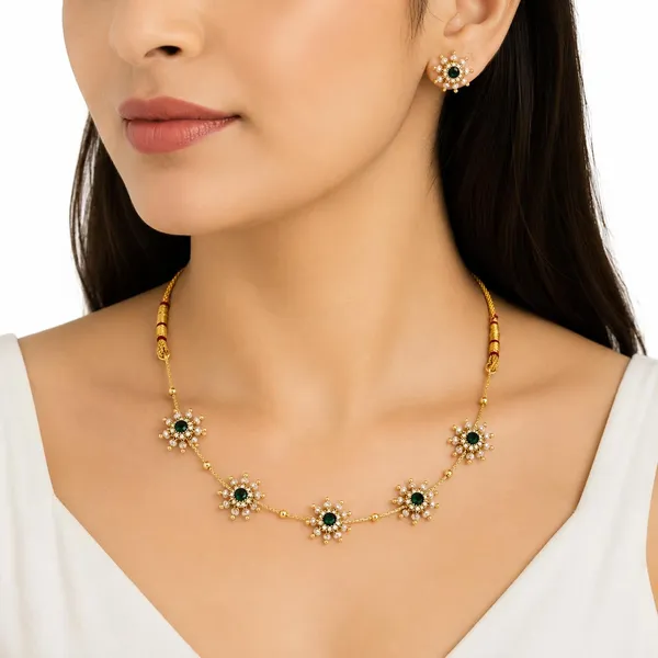 Gold_Plated_Green_Floral_Necklace_Set_For_Women_&_Girls_|_Traditional_Maharashtrian_Style_Necklace_With_Matching_Earrings_|_Pearl_&_Green_Stone_Design_|_Ethnic_Jewellery_For_Wedding,_Festive_&_Daily_Wear