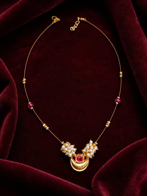 Invisible_Necklace_For_Women_|Chandrakor_Design_Pink_Stone_&_Pearl_Gold_Plated_Lightweight_Traditional_Jewellery_For_Party,_Function_&_Daily_Wear