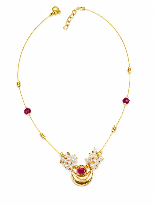 Invisible_Necklace_For_Women_|Chandrakor_Design_Pink_Stone_&_Pearl_Gold_Plated_Lightweight_Traditional_Jewellery_For_Party,_Function_&_Daily_Wear
