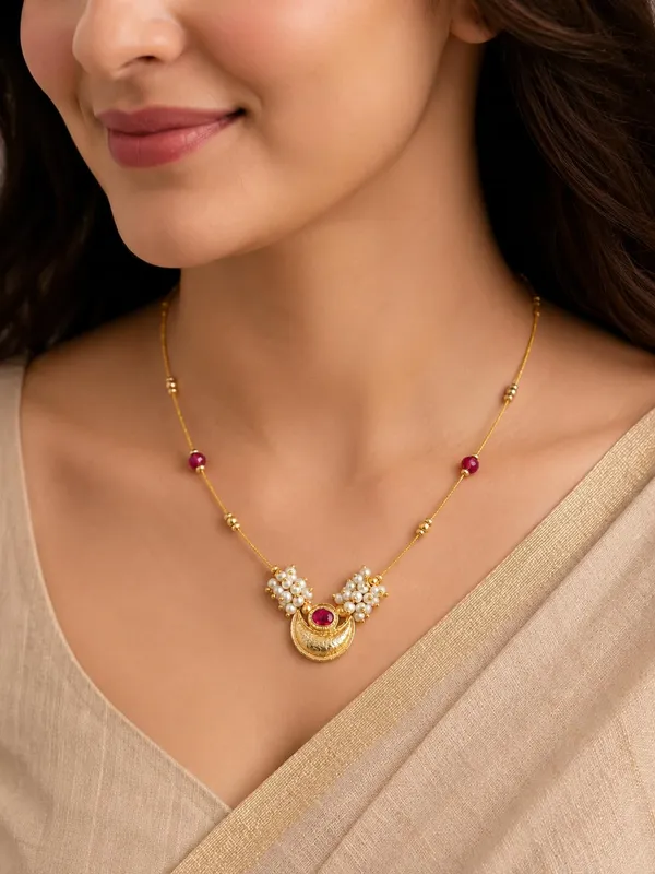 Invisible_Necklace_For_Women_|Chandrakor_Design_Pink_Stone_&_Pearl_Gold_Plated_Lightweight_Traditional_Jewellery_For_Party,_Function_&_Daily_Wear