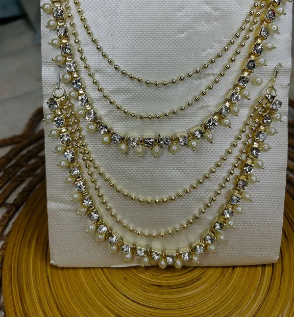 Brass_copper_Gold_Plated_three_layer_long_bridal_wedding_moti_ear_chain_Champaswaralu_earchains_Pearl_Ear_Chains_for_Hair_heavy_Jhumka_Jhumki_Traditional_Earrings_for_women_girls