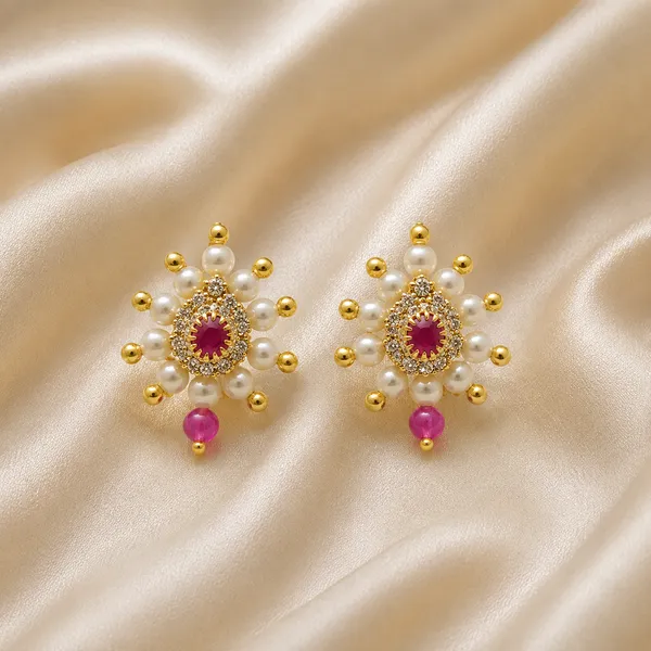 Gold_Plated_Maharashtrian_Floral_Pressing_Bugadi_Earrings_Stone_Work_Pink_Drop_Bugadi_For_Women