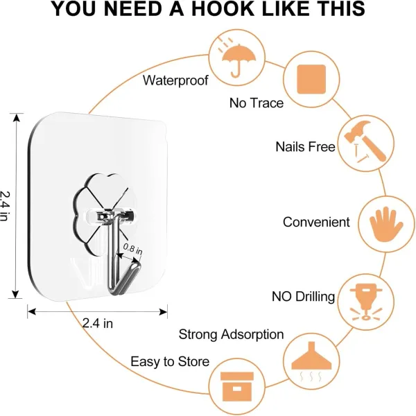 24_pic_Elencraft_Wall_Hooks_|_Heavy_Duty_Self_Adhesive_Hooks_Transparent_Waterproof_Sticky_Hooks_Hook_24_(Pack_of_24)
