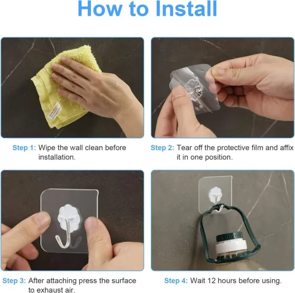 24_pic_Elencraft_Wall_Hooks_|_Heavy_Duty_Self_Adhesive_Hooks_Transparent_Waterproof_Sticky_Hooks_Hook_24_(Pack_of_24)