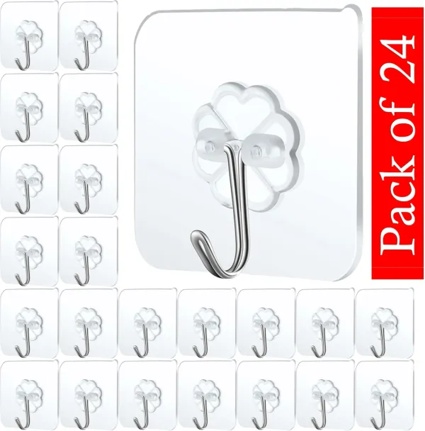 24_pic_Elencraft_Wall_Hooks_|_Heavy_Duty_Self_Adhesive_Hooks_Transparent_Waterproof_Sticky_Hooks_Hook_24_(Pack_of_24)