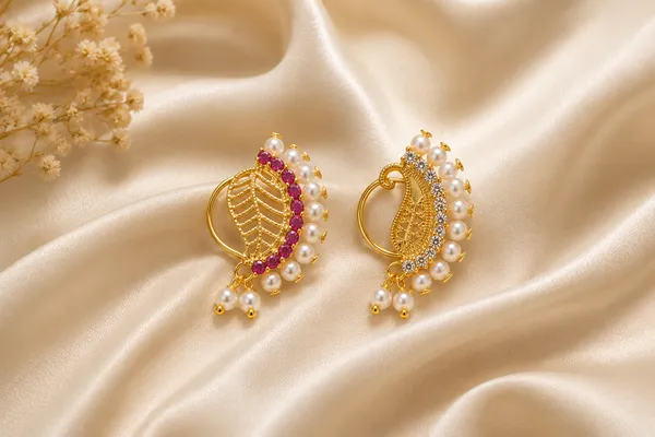 Traditional_Maharashtrian_Nose_Ring_For_Women,_Clip_On,_Gold_Plated,_Pearl,_Without_Piercing,