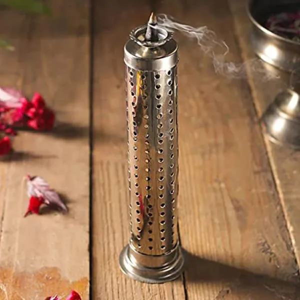 Stainless_Steel_Incense_Stick_Holder_with_Ash_Catcher_&_Dhoop_Holder_|_Silver_Agarbatti_Stand_for_Home,_Office_&_Temple_|_Durable_Handcrafted_Pooja_Essential_Made_in_India_(2,_Silver)