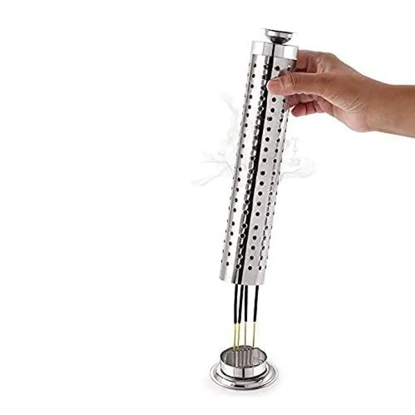 Stainless_Steel_Incense_Stick_Holder_with_Ash_Catcher_&_Dhoop_Holder_|_Silver_Agarbatti_Stand_for_Home,_Office_&_Temple_|_Durable_Handcrafted_Pooja_Essential_Made_in_India_(2,_Silver)