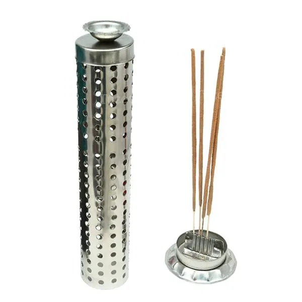 Stainless_Steel_Incense_Stick_Holder_with_Ash_Catcher_&_Dhoop_Holder_|_Silver_Agarbatti_Stand_for_Home,_Office_&_Temple_|_Durable_Handcrafted_Pooja_Essential_Made_in_India_(2,_Silver)