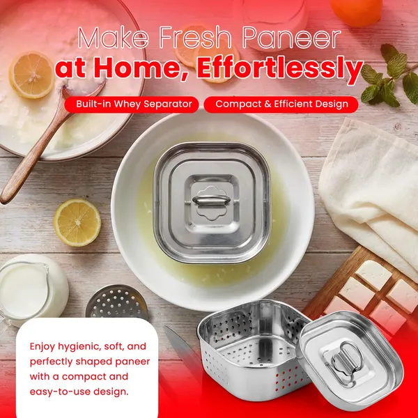 Stainless_Steel_Paneer_Maker_350_ML_|_Square_Paneer_Mould_Press_with_Lid_&_Whey_Separator_|_12x12x4.5_cm_Paneer/Tofu_Press_for_Homemade_Cheese_Making_Kitchen