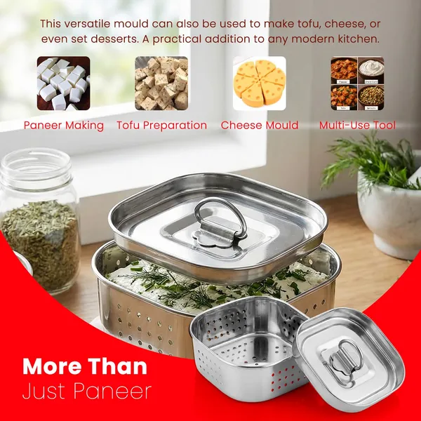 Stainless_Steel_Paneer_Maker_350_ML_|_Square_Paneer_Mould_Press_with_Lid_&_Whey_Separator_|_12x12x4.5_cm_Paneer/Tofu_Press_for_Homemade_Cheese_Making_Kitchen