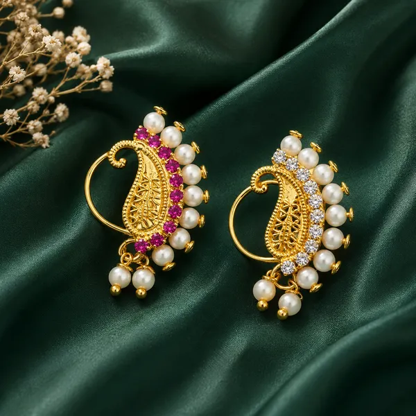 Gold_Plated_With_Pearl_Alloy_And_Artificial_Stone_Cz_Non_Piercing_Maharashtrian_Nath_Nathiya_Combo./_Nose_Pin_Valentine_Day_Gift_Valentine_Day_Gift_For_Her_Gift_For_Him_Gift_For_Women_Gift_For_Women