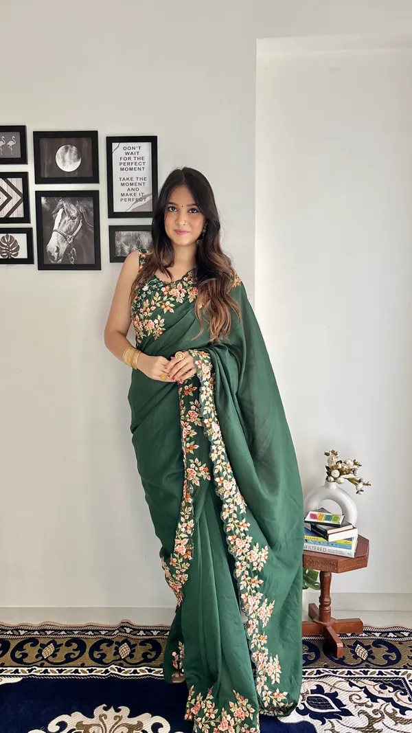 Designer_Green_Vishitra_Silk_Heavy_Embroidery_Sequins_Work_Border_Saree_Blouse_Collcetion