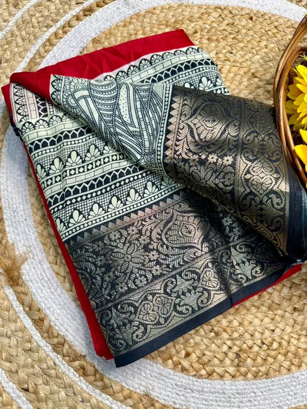 Dola_Silk_Jaquard_Border_Printed_Saree_With_Blouse