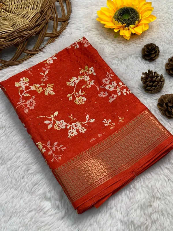 Dola_Silk_Allover_Sequince_Jaquard_Border_Printed_Saree_With_Blouse