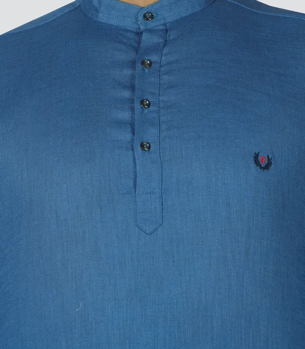 Men's_Blue_Cotton_Full_Sleeve_Short_Kurta_Shirt_with_Mandarin_Collar