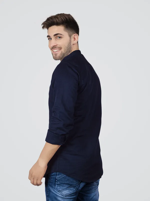 Men's_Navy_Cotton_Full_Sleeve_Short_Kurta_Shirt_with_Mandarin_Collar